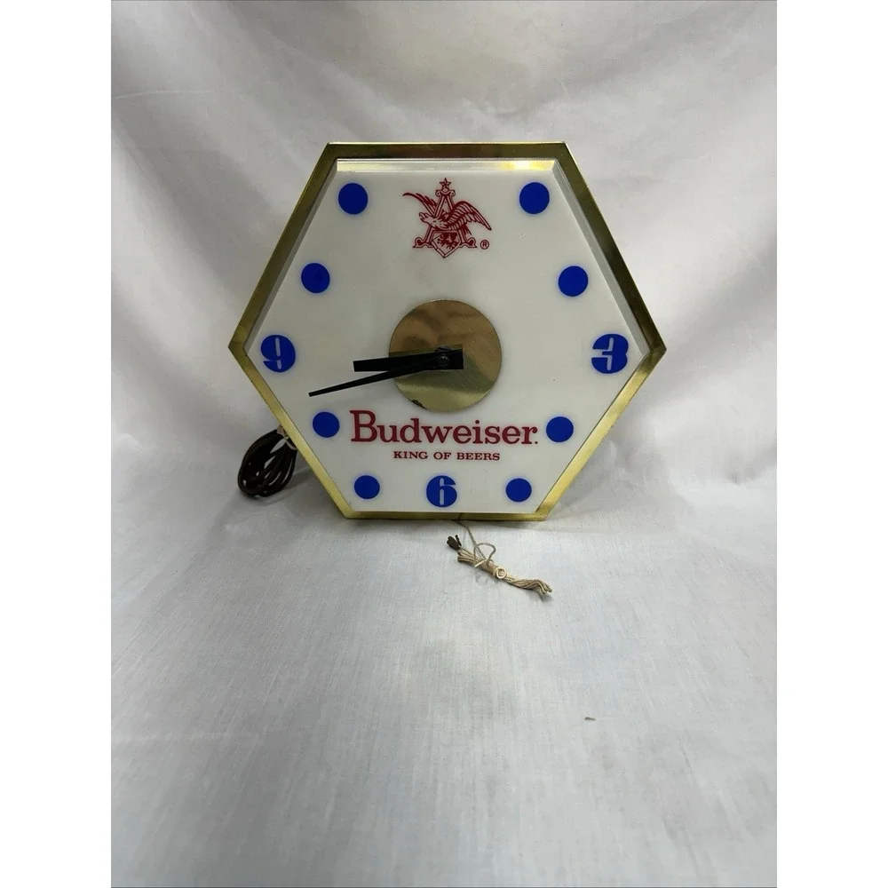 Vintage 1960s Budweiser Lighted Wall Clock Emerson Imperial Beer Bar Sign Works